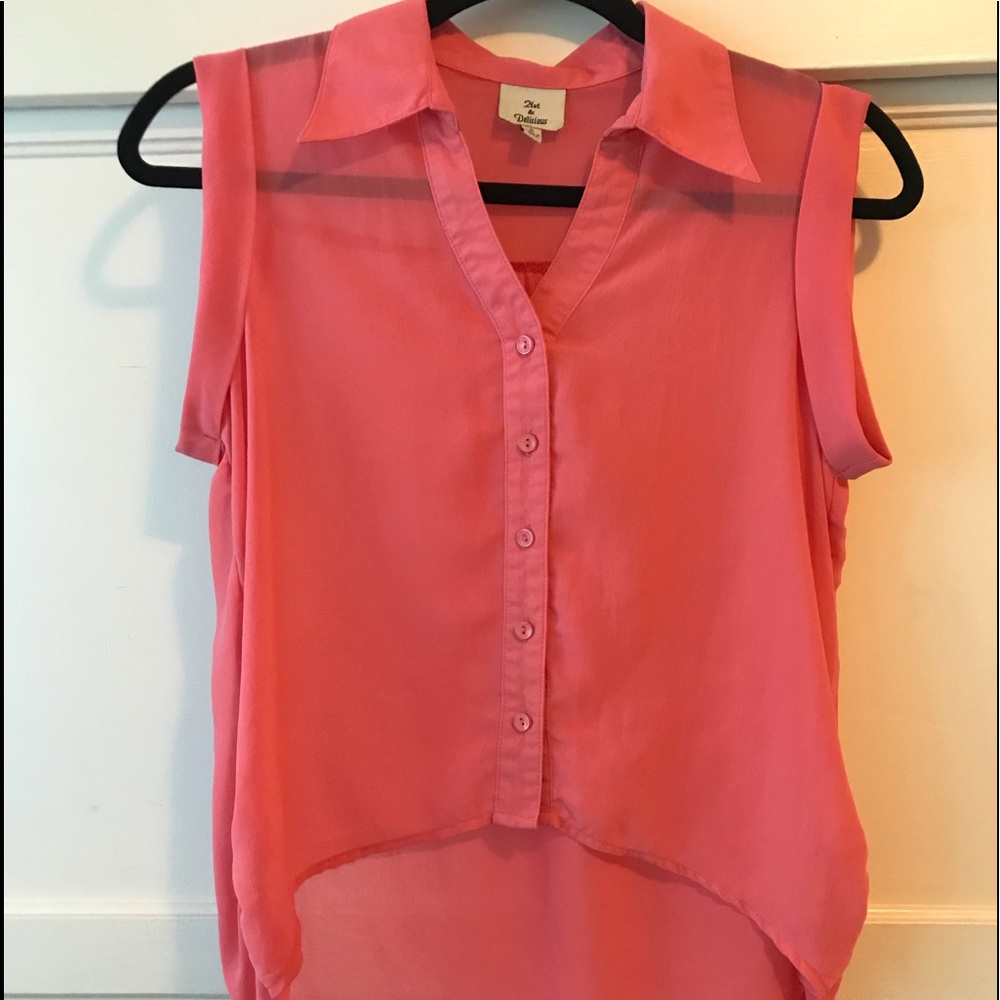 Sheer high low button up tank top